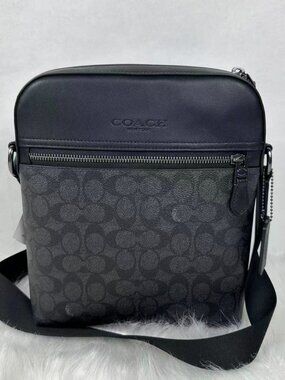 Coach Men's Houston Flight Bag In Signature Canvas/Charcoal/Black CZ398 NWT